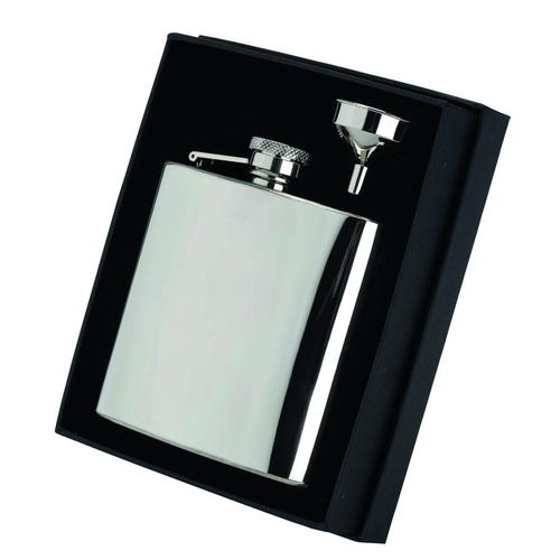 6oz Stainless Steel Hip Flask With Captive Top - 4.25in (6oz - 108mm)