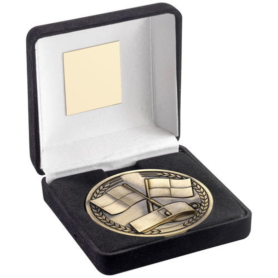 Black Velvet Box And 70mm Medallion Referee Trophy - Antique Gold - 4in (102mm)