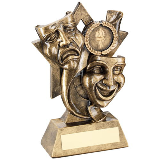 Brz/gold Drama Masks On Star Backdrop Trophy - (1in Centre) 5.75in (146mm)