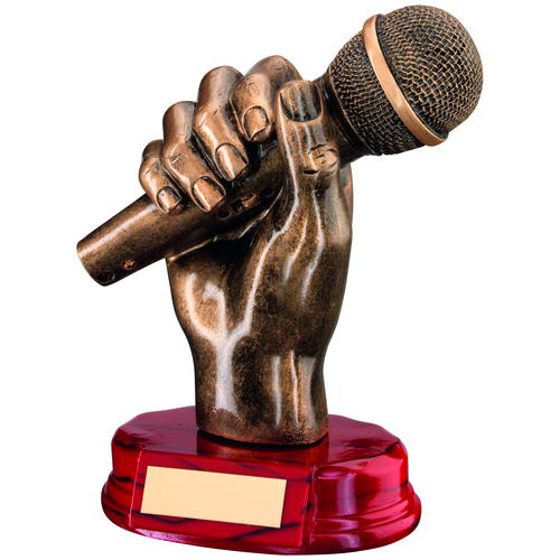 Brz/gold Resin Microphone In Hand Trophy - 7in (178mm)
