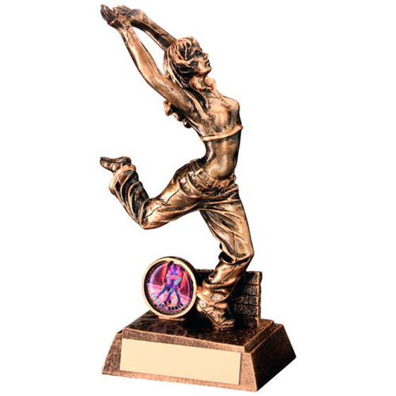 Brz/gold Resin Street Dance Figure Trophy - Female (1in Centre) 7.5in (191mm)