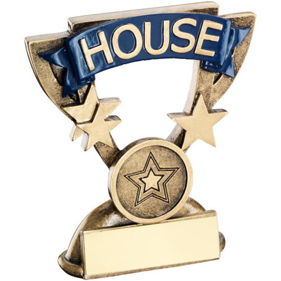 Brz/gold School House Mini Cup Trophy - Blue  (1in Centre) 3.75in (95mm)