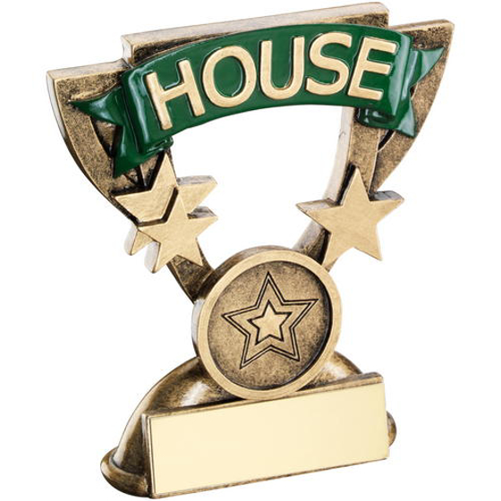 Brz/gold School House Mini Cup Trophy - Green (1in Centre) 3.75in (95mm)