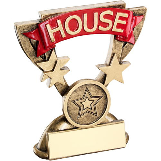 Brz/gold School House Mini Cup Trophy - Red   (1in Centre) 3.75in (95mm)