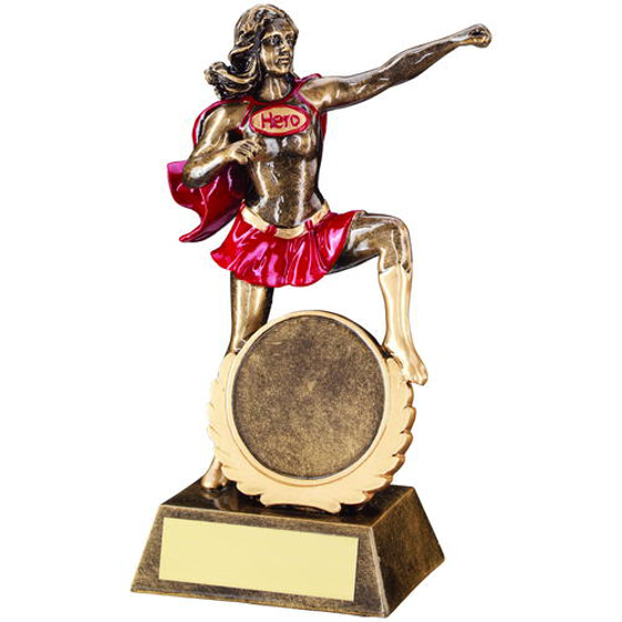Brz/gold/red Generic Female 'hero' Trophy -     (2in Centre) 7.5in (191mm)