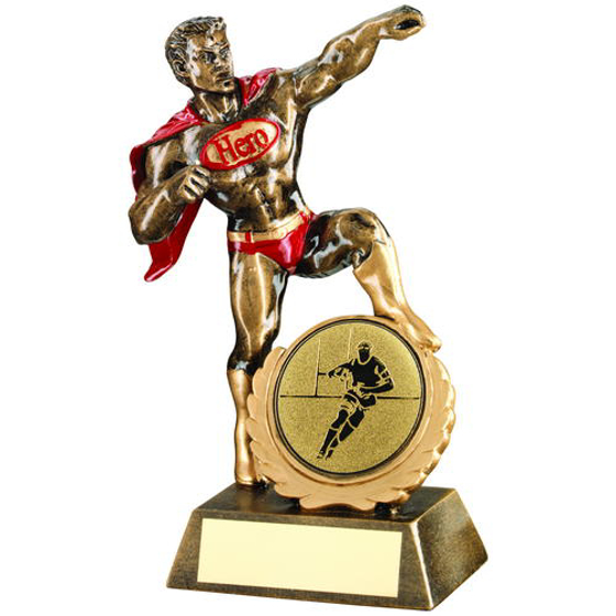 Brz/gold/red Resin Generic 'hero' Award With Rugby Insert - 7.25in (184mm)