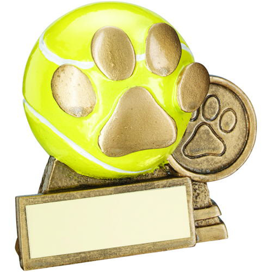Brz/gold/yellow 3d Mini Tennis Ball With Dog Paw Trophy - (1in Centre) 3in (76mm)