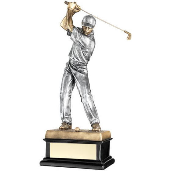 Brz/pew 'back Swing' Golfer On Black Base Trophy - 14in (356mm)