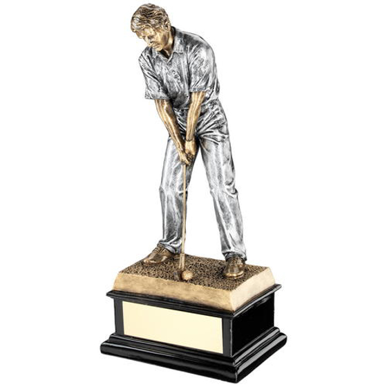 Brz/pew 'start Of Swing' Golfer On Black Base Trophy - 12.5in (318mm)