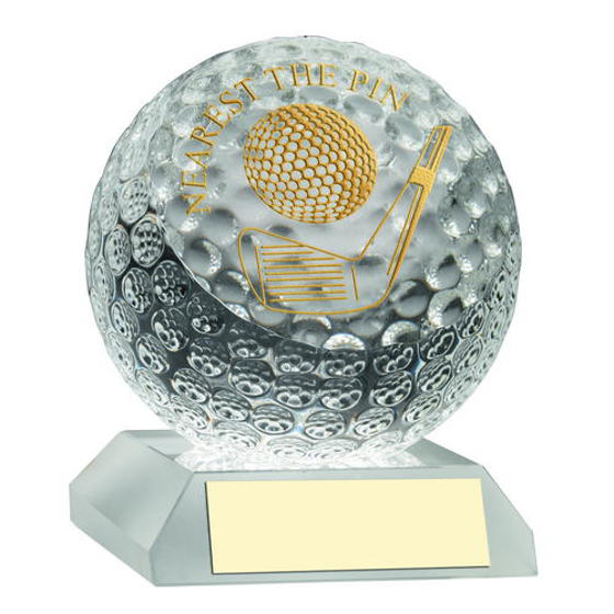 Clear Glass Golf Ball Trophy Nearest The Pin - 3.75in (95mm)