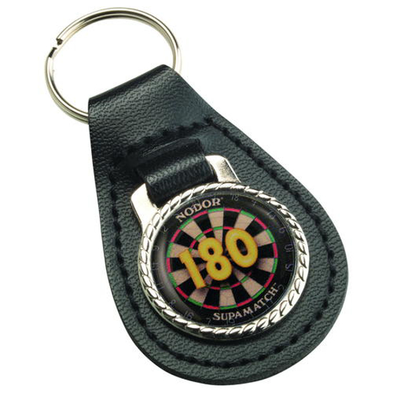 Darts '180' Black Leather Key Fob - 2.5in (64mm)