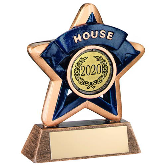 Mini Star 'house' Trophy - Brz/gold/blue (1in Centre) 3.75in (95mm)