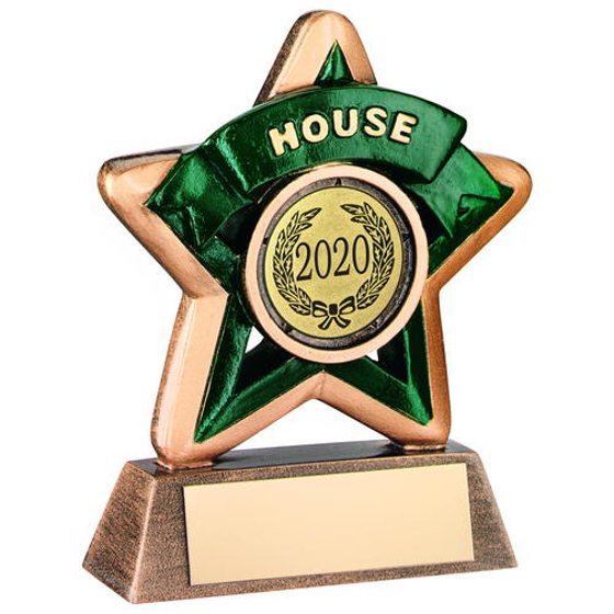 Mini Star 'house' Trophy - Brz/gold/green (1in Centre) 3.75in (95mm)