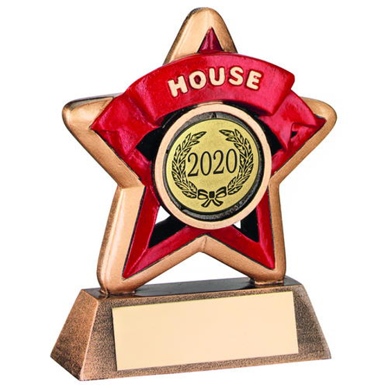 Mini Star 'house' Trophy - Brz/gold/red (1in Centre) 3.75in (95mm)