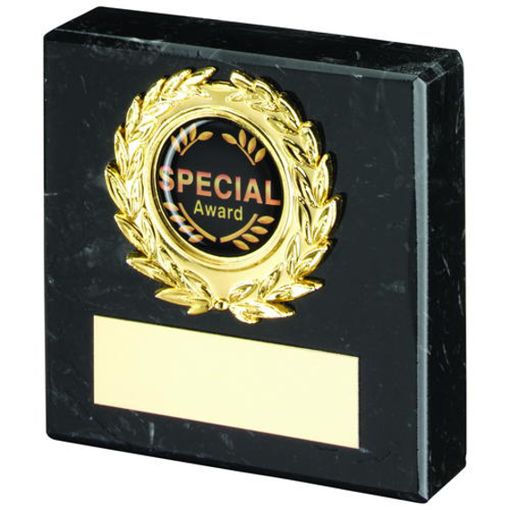 Black Marble And Gold Trim Trophy - (1in Centre) 3in (76mm)