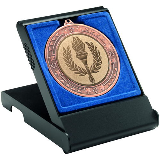 Black Medal Box - Large (50/60/70mm Recess Blue Insert) 4.75in (121mm)