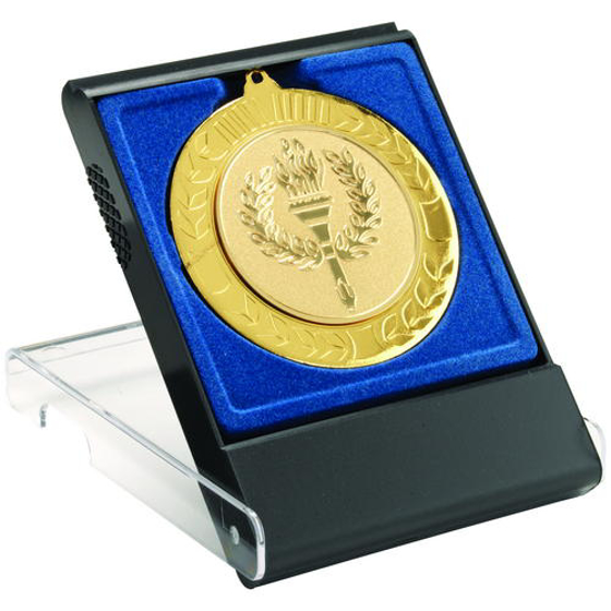 Black/clear Medal Box - Large (50/60/70mm Recess Blue Insert) 4.75in (121mm)
