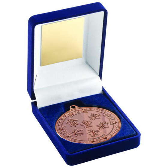 Blue Velvet Box And 50mm Medal Multi Athletics Trophy - Gold 3.5in (89mm)