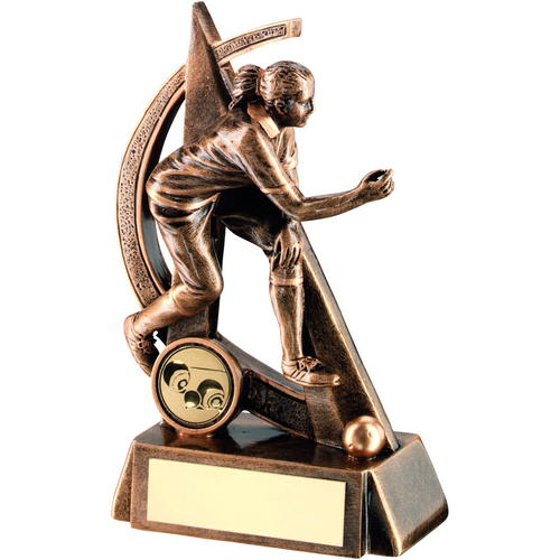 Brz/gold Female Lawn Bowls Geo Figure Trophy - (1in Centre) 6.5in (165mm)