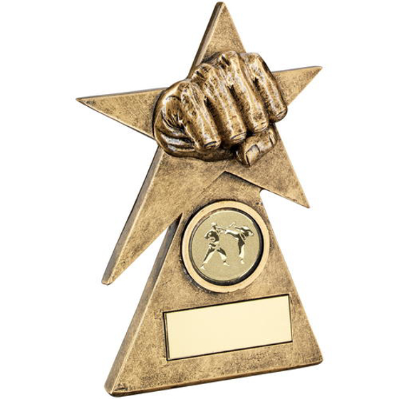 Brz/gold Martial Arts Star On Pyramid Base Trophy - (1in Centre) - 5in (127mm)