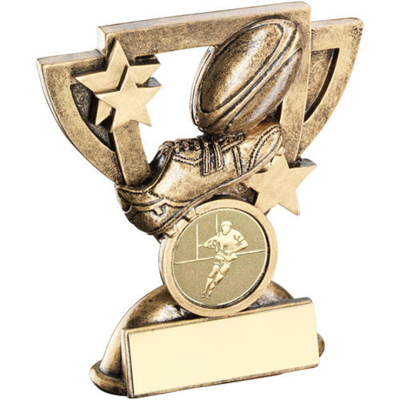 Brz/gold Rugby Mini Cup Trophy - (1in Centre)  4.25in (108mm)