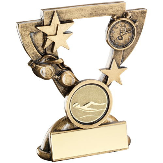 Brz/gold Swimming Mini Cup Trophy - (1in Centre) 4.25in (108mm)