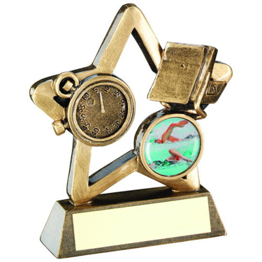 Bronze Gold Swimming Stopwatch On Podium Trophy 6.25in FREE Engraving 