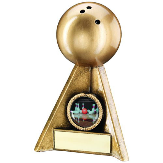 Brz/gold Ten Pin Pyramid Trophy - (1in Centre) 5in (127mm)