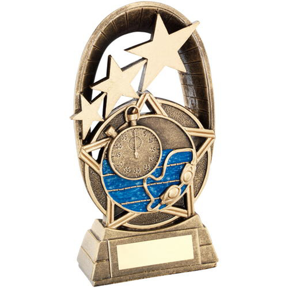 Brz/gold/blue Swimming Tri Star Oval Plaque Trophy - 7.25in (184mm)