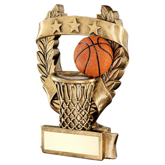 Brz/gold/orange Basketball 3 Star Wreath Award Trophy - 7.5in (191mm)