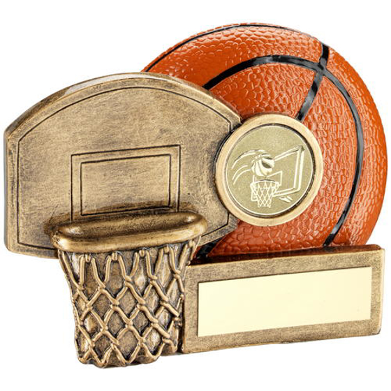 Brz/orange Basketball And Net Chunky Flatback Trophy (1in Centre) - 3.25in (83mm)