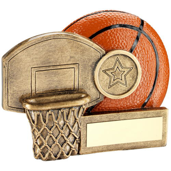 Brz/orange Basketball And Net Chunky Flatback Trophy (1in Centre) - 4.25in (108mm)