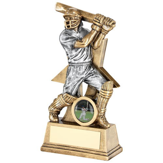 Brz/pew Cricket Batsman Figure With Star Backing Trophy (1in Centre) - 7in (178mm)
