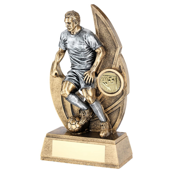 Brz/pew Male Football Figure On Backdrop Trophy (1in Centre) - 6in (152mm)