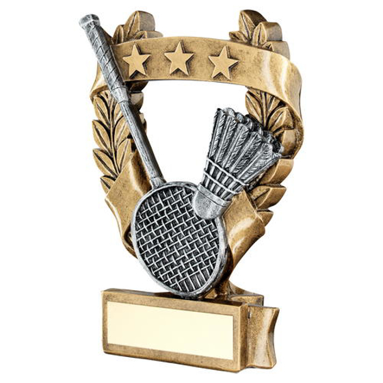 Brz/pew/gold Badminton 3 Star Wreath Award Trophy - 7.5in (191mm)