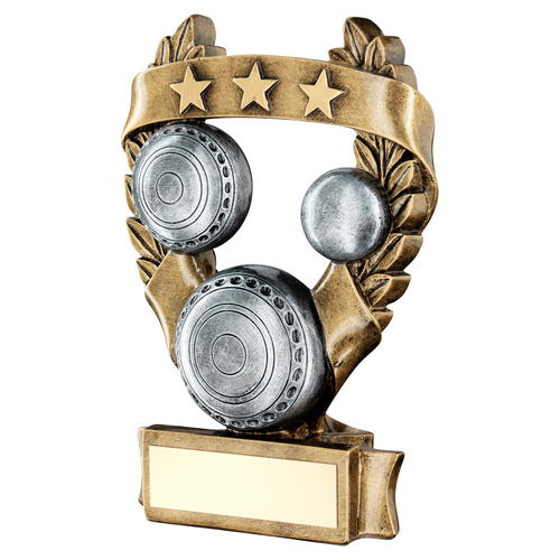 Brz/pew/gold Lawn Bowls 3 Star Wreath Award Trophy - 7.5in (191mm)