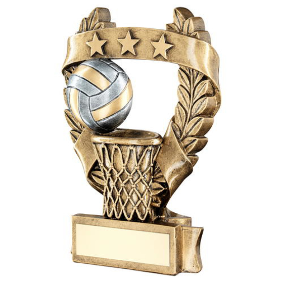 Brz/pew/gold Netball 3 Star Wreath Award Trophy - 7.5in (191mm)