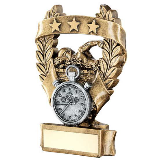 Brz/pew/gold Swimming 3 Star Wreath Award Trophy - 7.5in (191mm)