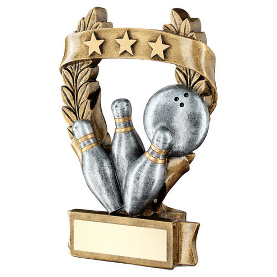 Brz/pew/gold Ten Pin 3 Star Wreath Award Trophy - 7.5in (191mm)