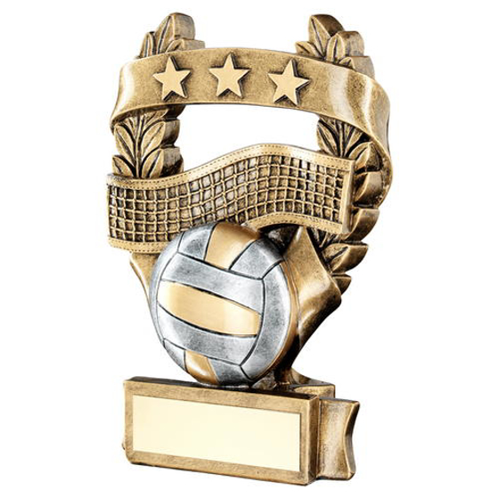 Brz/pew/gold Volleyball 3 Star Wreath Award Trophy - 7.5in (191mm)