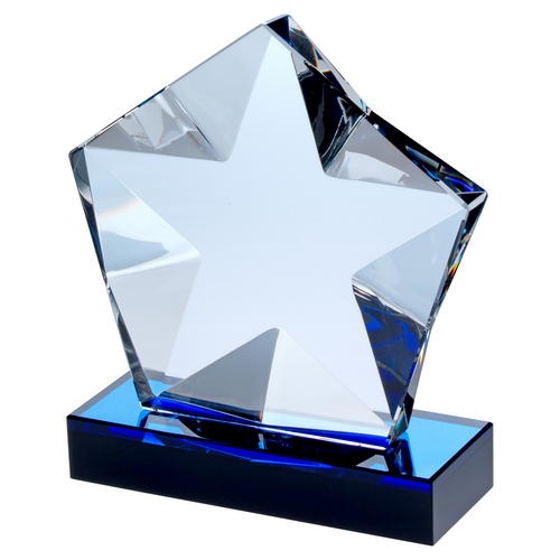 Clear Glass Pentagon Plaque With Star Detail On Black/blue Base - 7.25in (184mm)