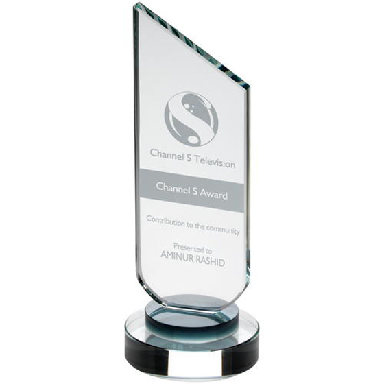 Picture of Clear Glass Plaque With Black Neck And Round Base - 7.5in (191mm)