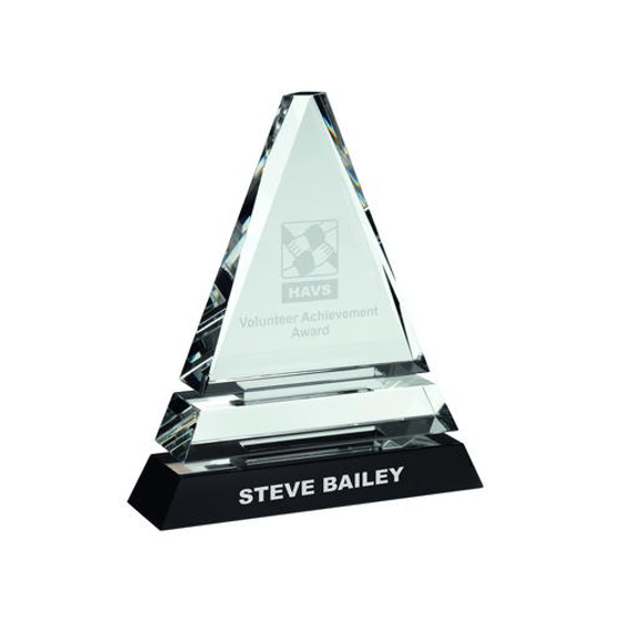 Clear Glass Pyramid On Black Base - 6.5in (165mm)