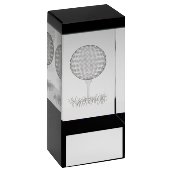 Clear/black Glass Block With Lasered Golf Image Trophy - 5.5in (140mm)