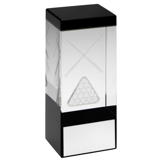 Clear/black Glass Block With Lasered Pool/snooker Image Trophy - 5.5in (140mm)