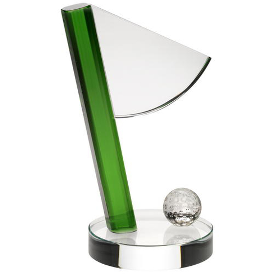 Clear/green Glass Golf Flag  And Ball Award - 8.25in (210mm)