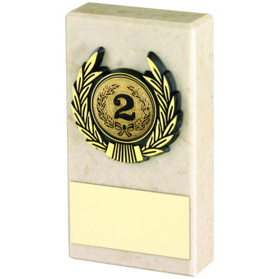 Cream Marble And Gold Trim Trophy - (1in Centre) 4in (102mm)