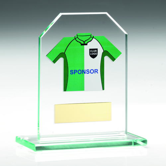 Jade Glass Plaque With Rugby Shirt Trophy -    (shirt C) - 5.25in (133mm)