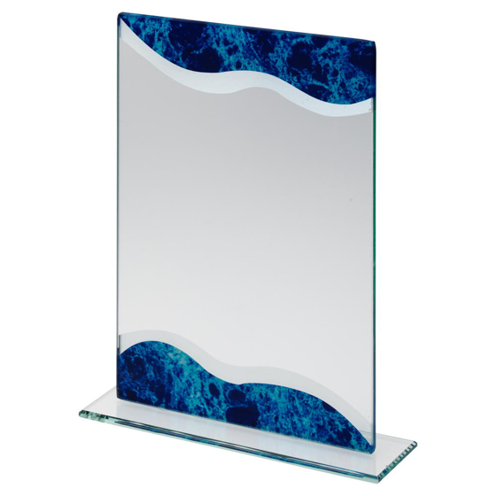 Picture of Jade Glass Rectangle Plaque With Silver/blue Marble Detail (5mm Thick) - 8in (203mm)