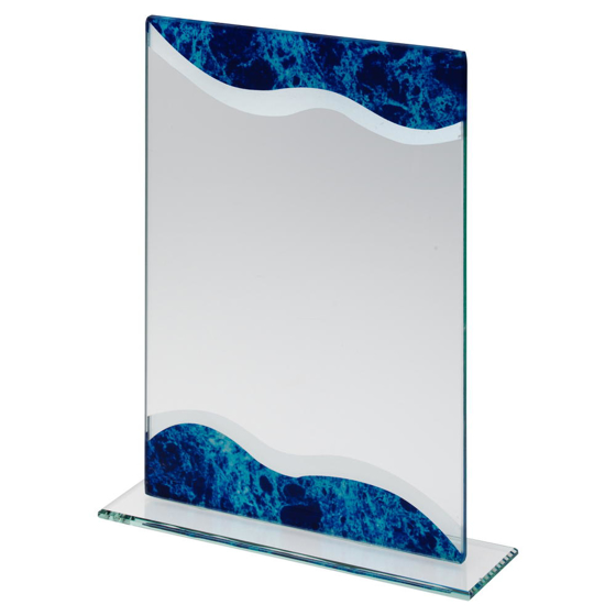 Jade Glass Rectangle Plaque With Silver/blue Marble Detail (5mm Thick) - 8in (203mm)